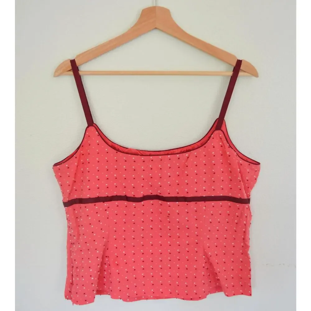 Y2K Cotton Ribbon Trim Dot Print Camisole Size Large